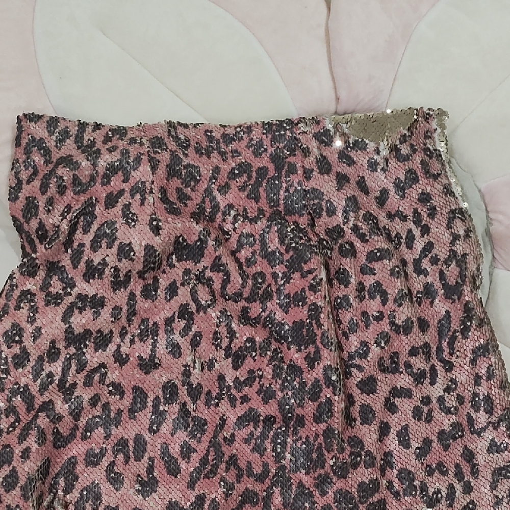 Pink Leopard Print Sequin Skirt